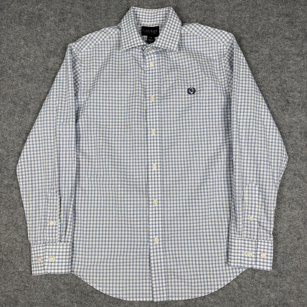 Lauren Ralph Lauren Mens Plaid Dress Shirt 14 Blue White Check Button Up L/S